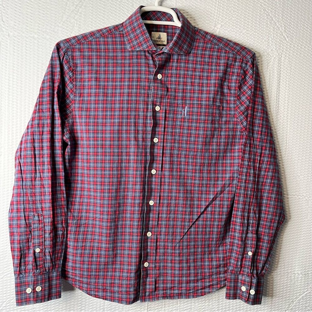 Johnnie-O Hanging Out Red/Blue Plaid Button Up Shirt Size S